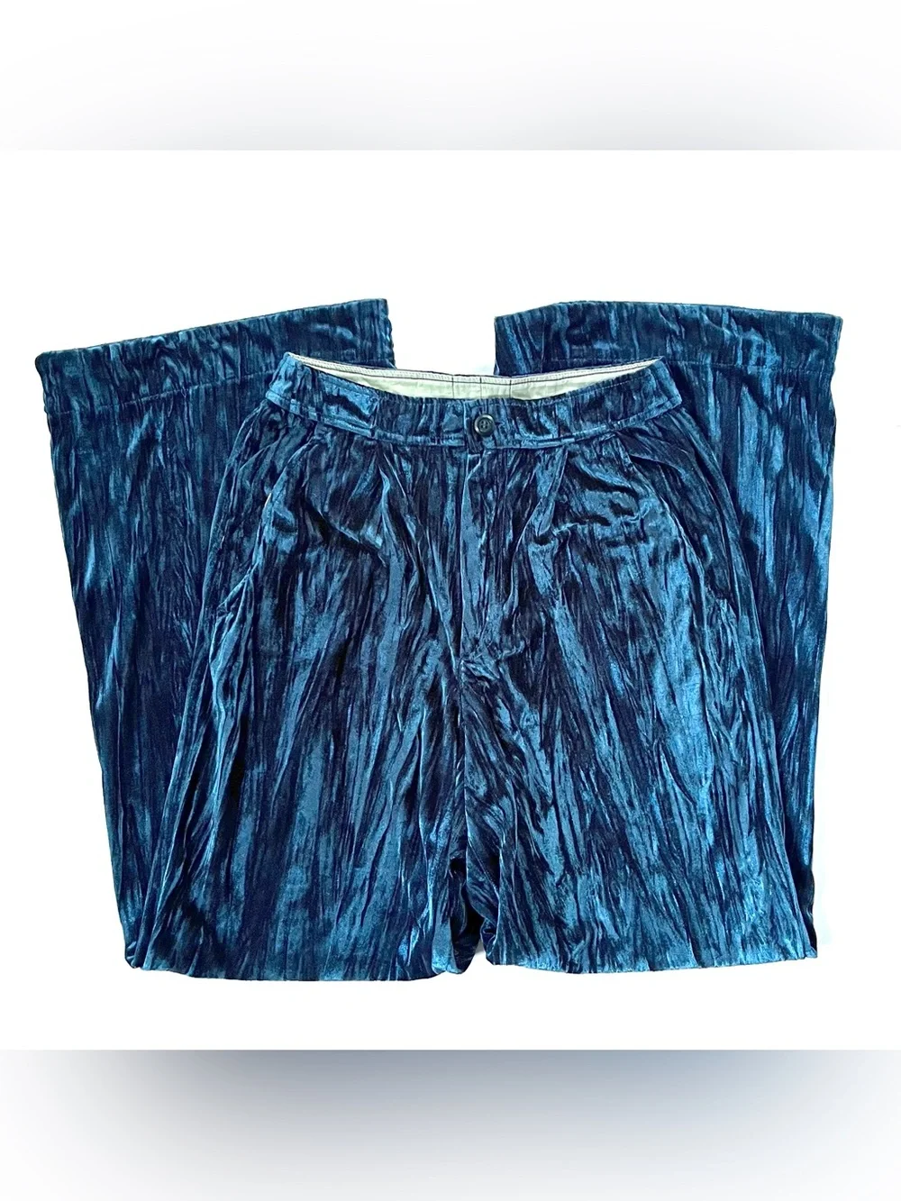 Free People Women’s Runaway Crushed Velvet Wide Leg Pants in Azul Blue (4)
